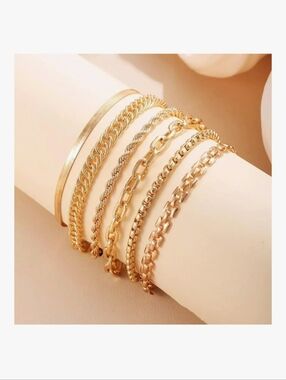 6 PCS 14K Gold Plated Stackable Chain Bracelet Set - Gold